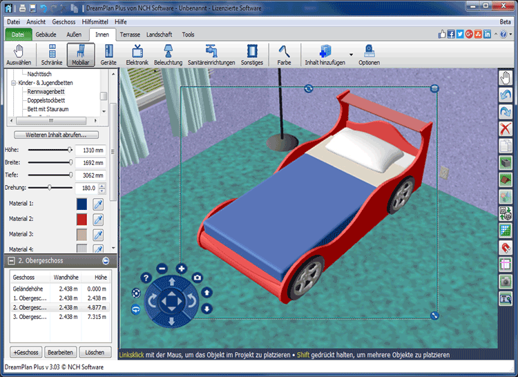 DreamPlan Hausplaner Software Möbel Screenshot
