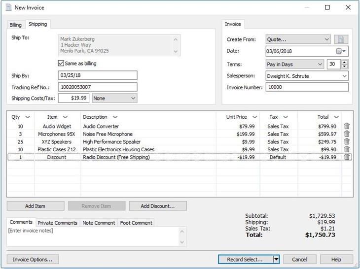 Invoicing Software Screenshot